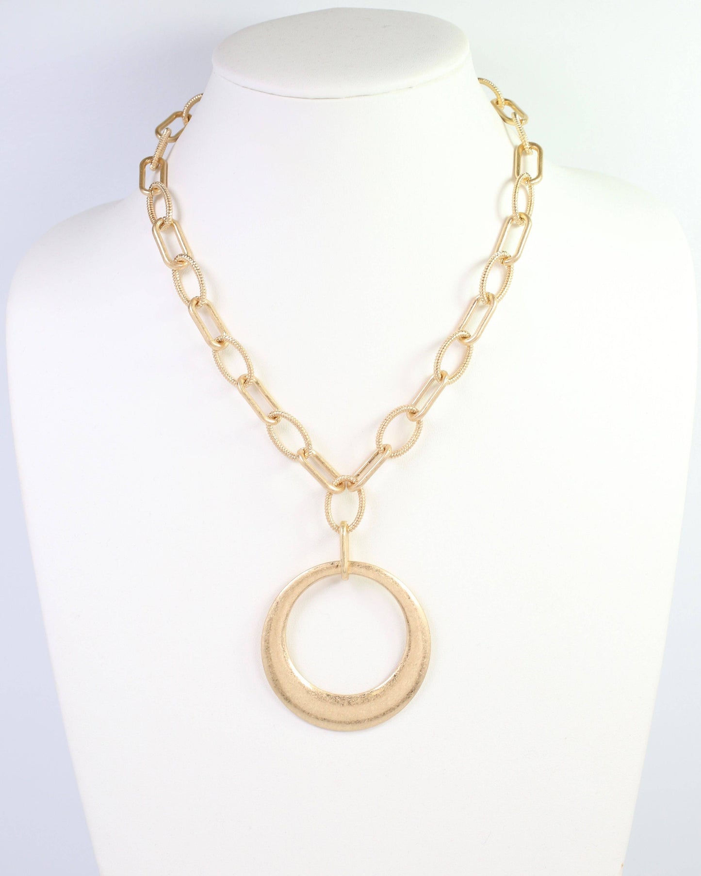 Hyattsville Chain Necklace with Circle Pendant Worn Gold