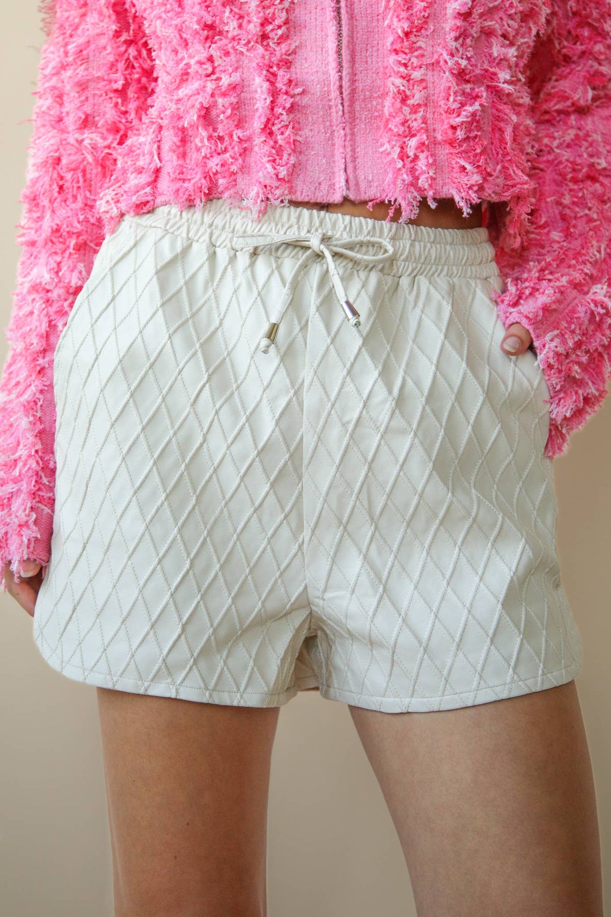 Quilted Leather Shorts Ecru