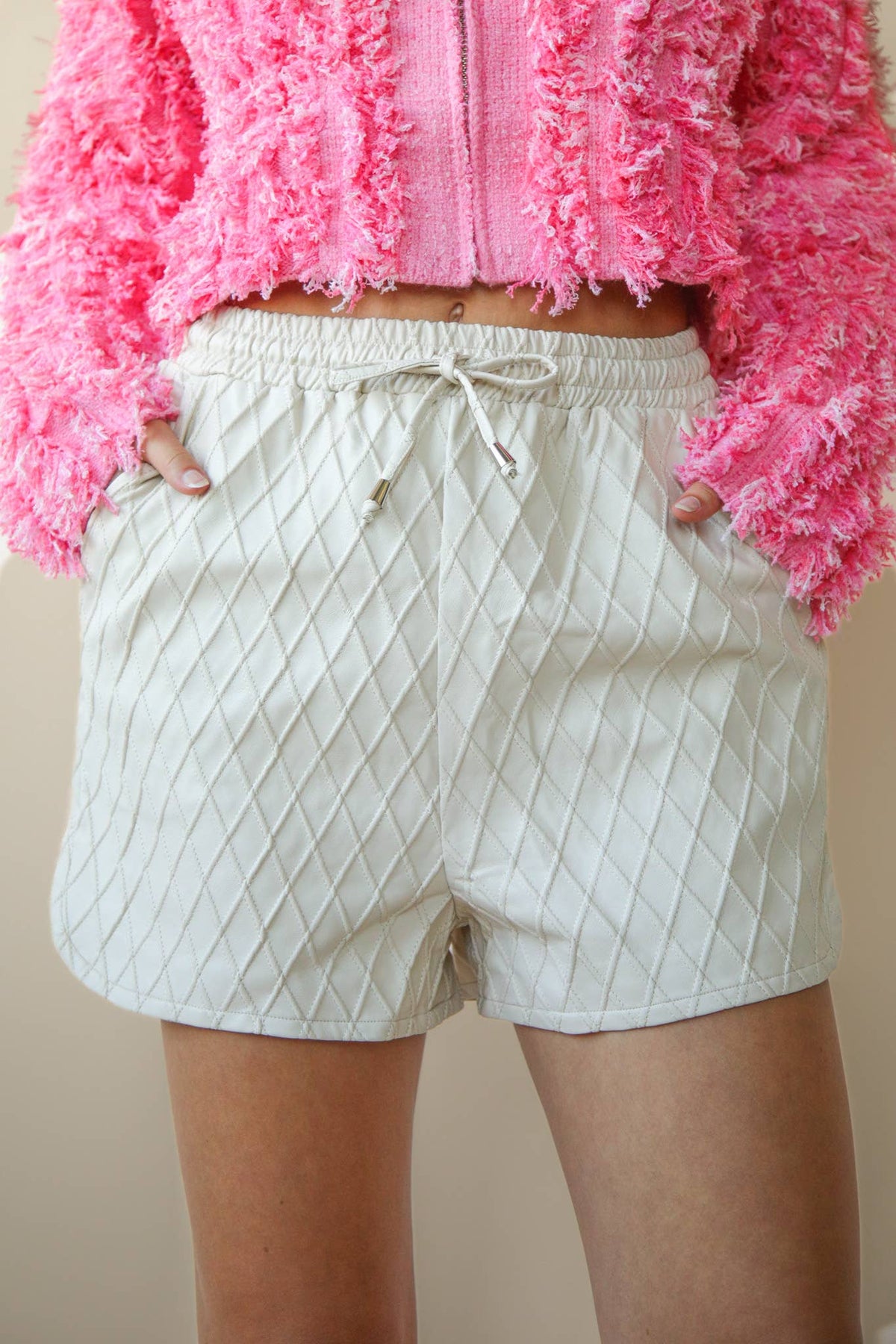 Quilted Leather Shorts Ecru