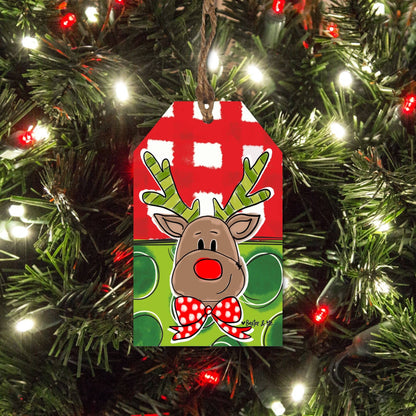 Red & Green Reindeer Tag Ornament