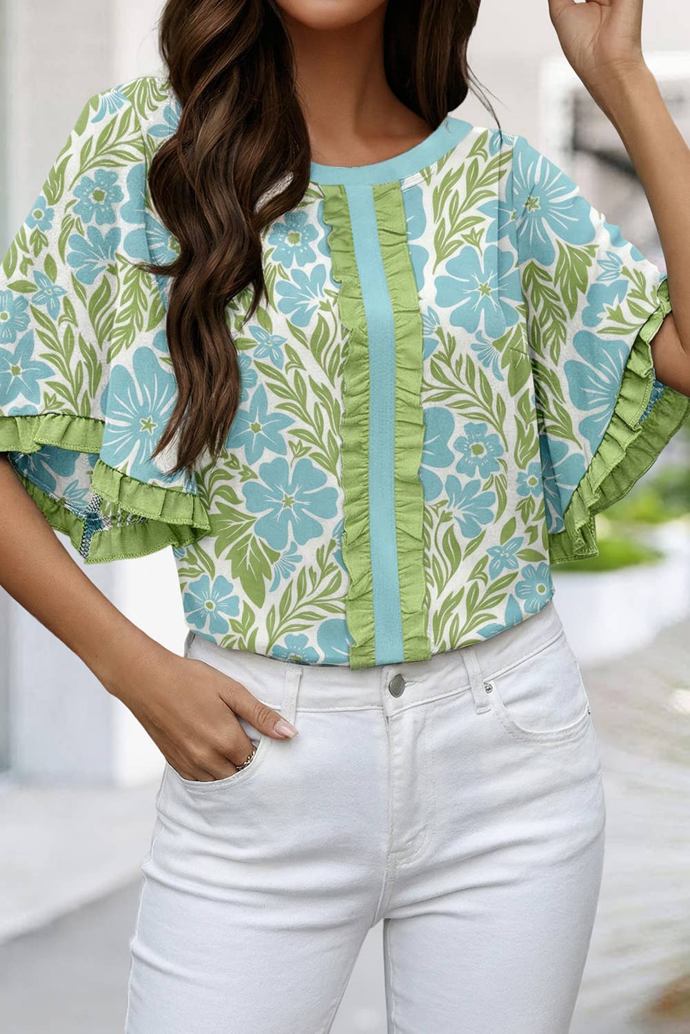 Plus Floral Printed Ruffle Top