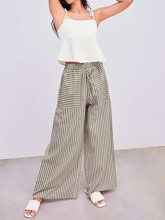 Striped Pants with Pockets Khaki