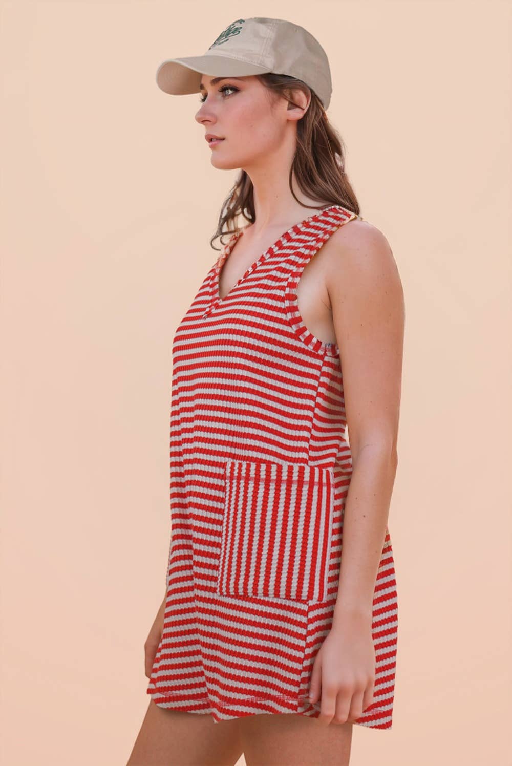 Red Striped Knit Romper