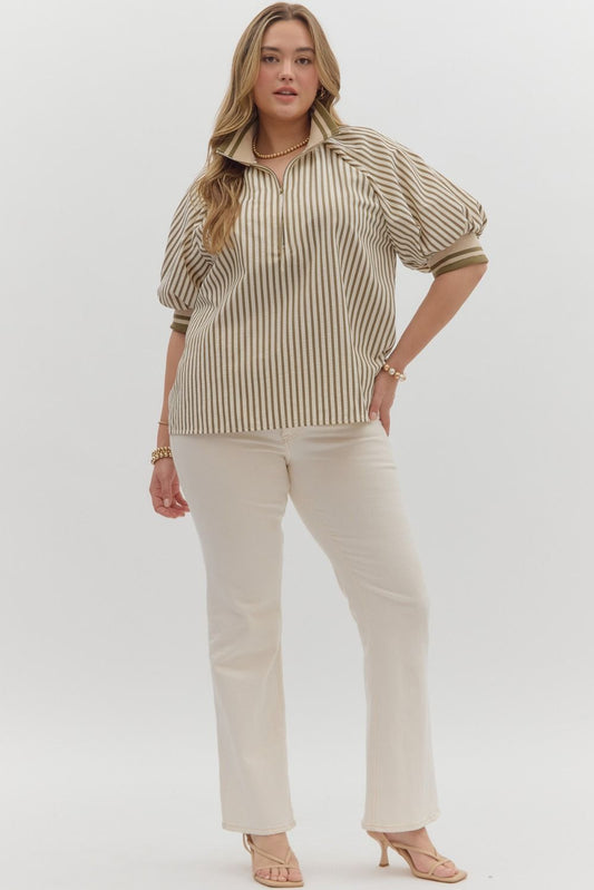 Plus Striped Puffed Sleeve Top