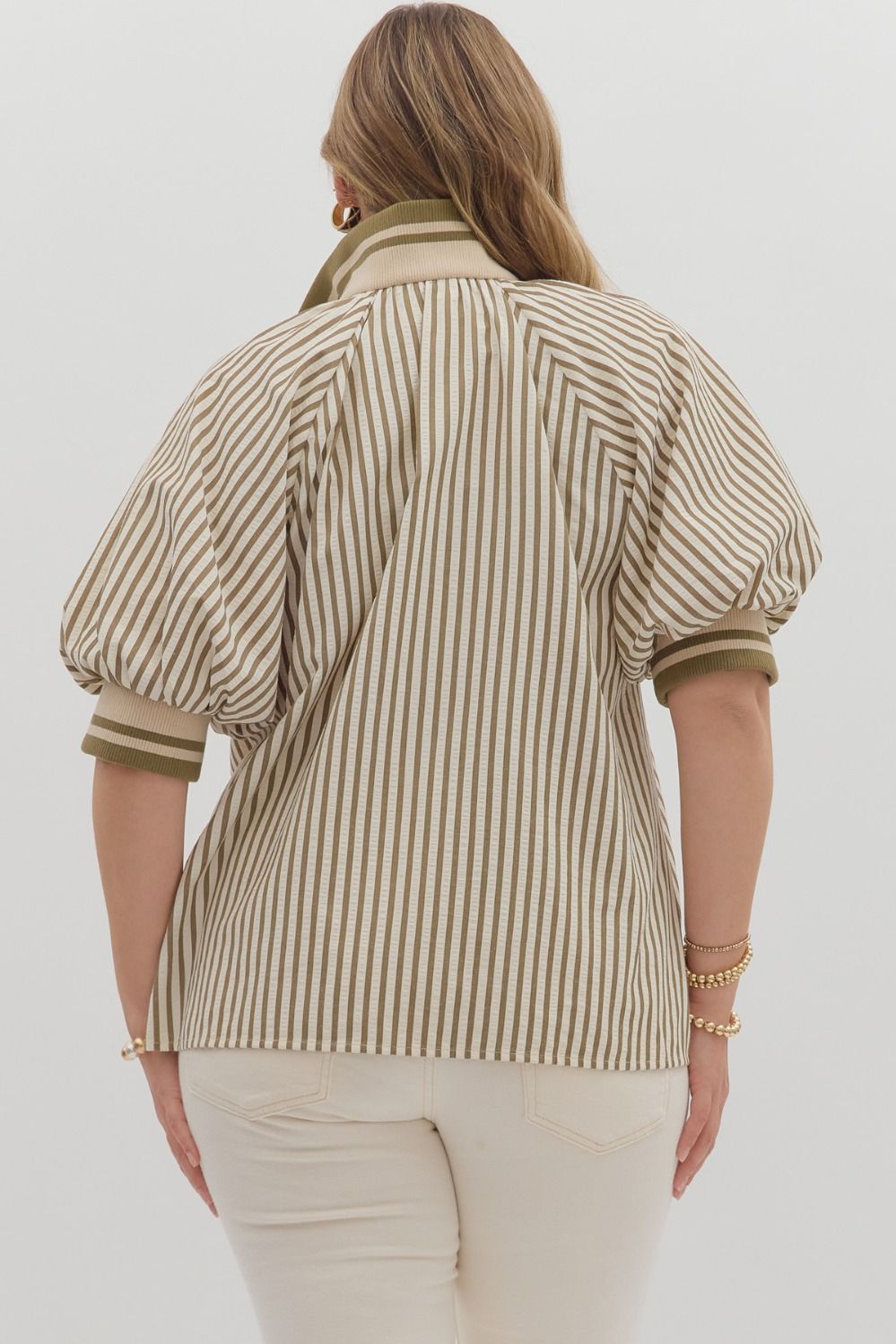 Plus Striped Puffed Sleeve Top