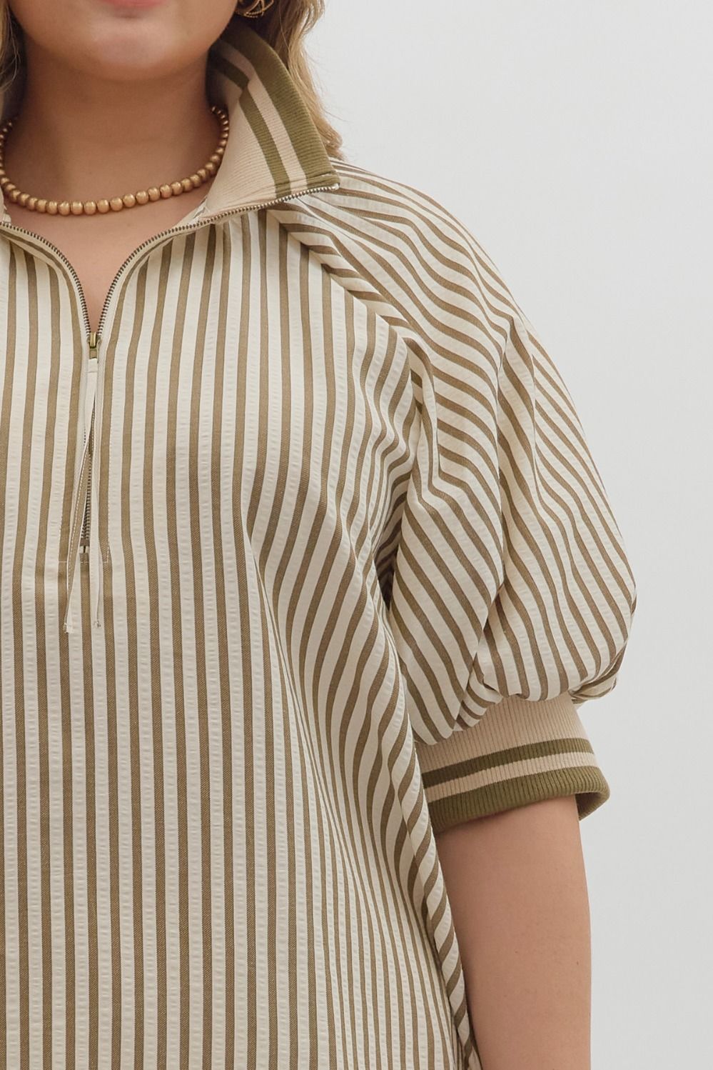 Plus Striped Puffed Sleeve Top