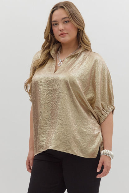 Plus Metallic V Neck Top