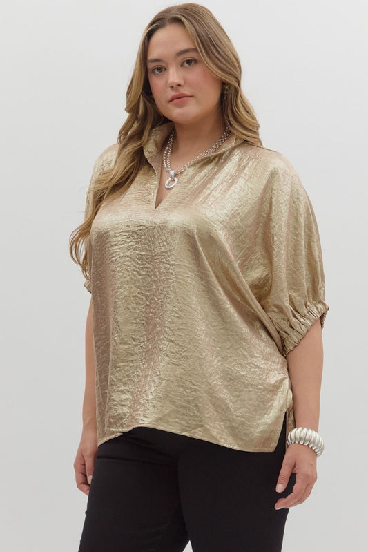 Plus Metallic V Neck Top