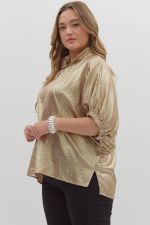Plus Metallic V Neck Top