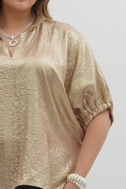 Plus Metallic V Neck Top