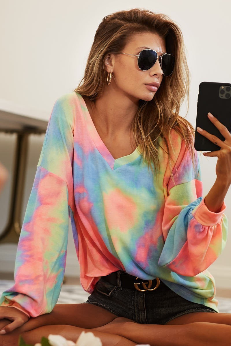 Tie Dye French Terry V Neck Top