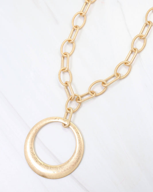 Hyattsville Chain Necklace with Circle Pendant Worn Gold