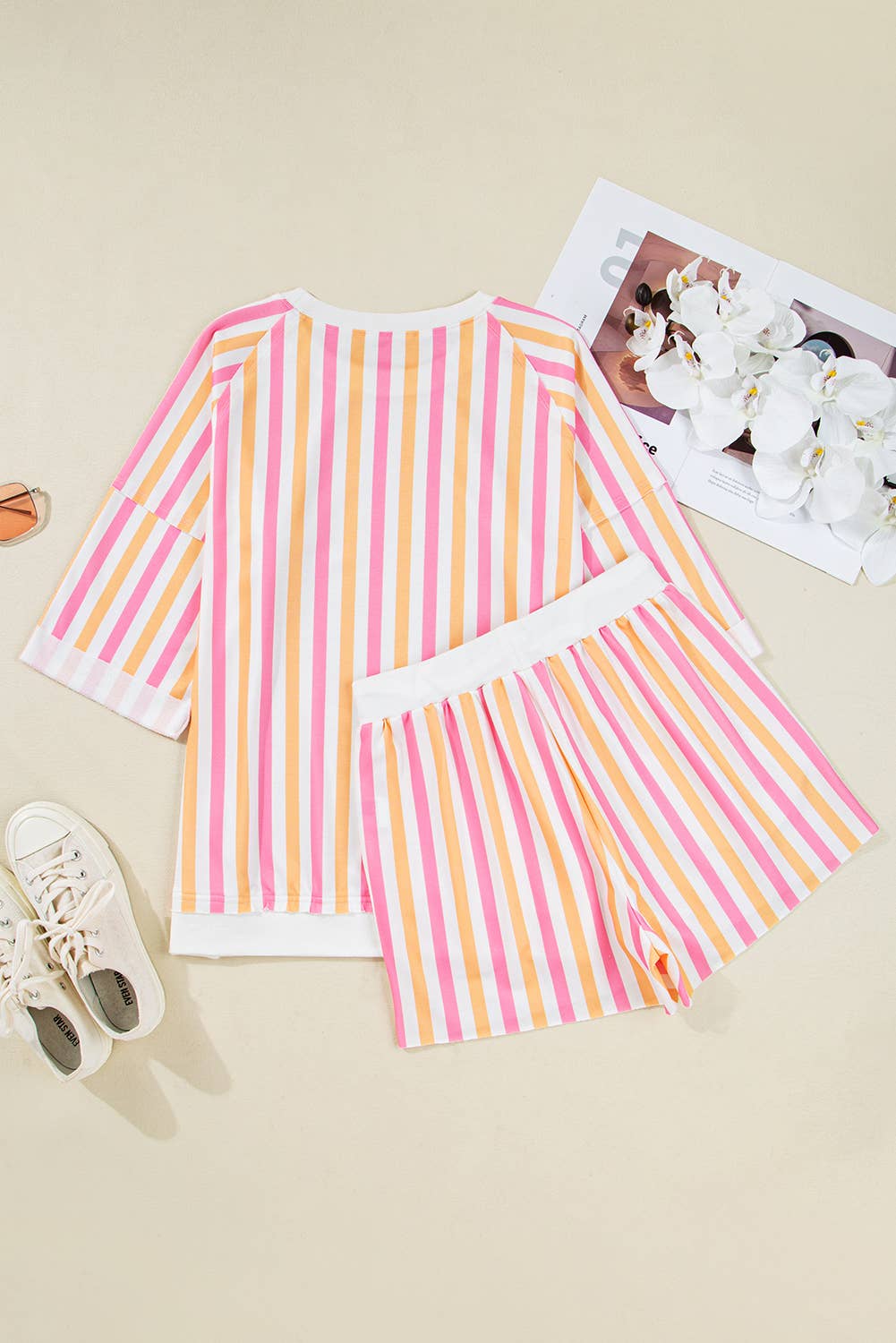 Drop Shoulder Loose Tee and Shorts Set