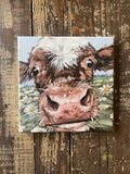Whimsical Cow Canvas art print, Watercolor farmhouse art: 10x10