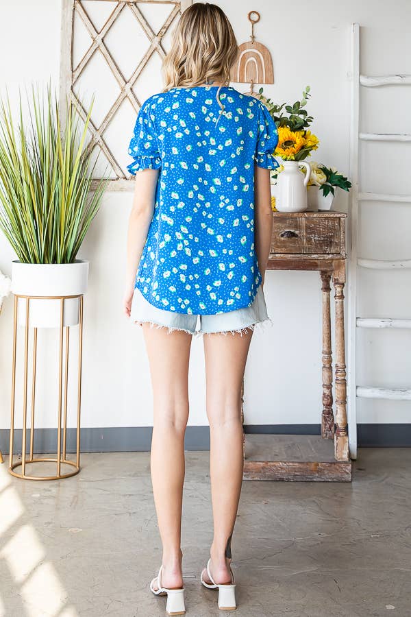 Plus Floral V-Neck, Ruffle Sleeves