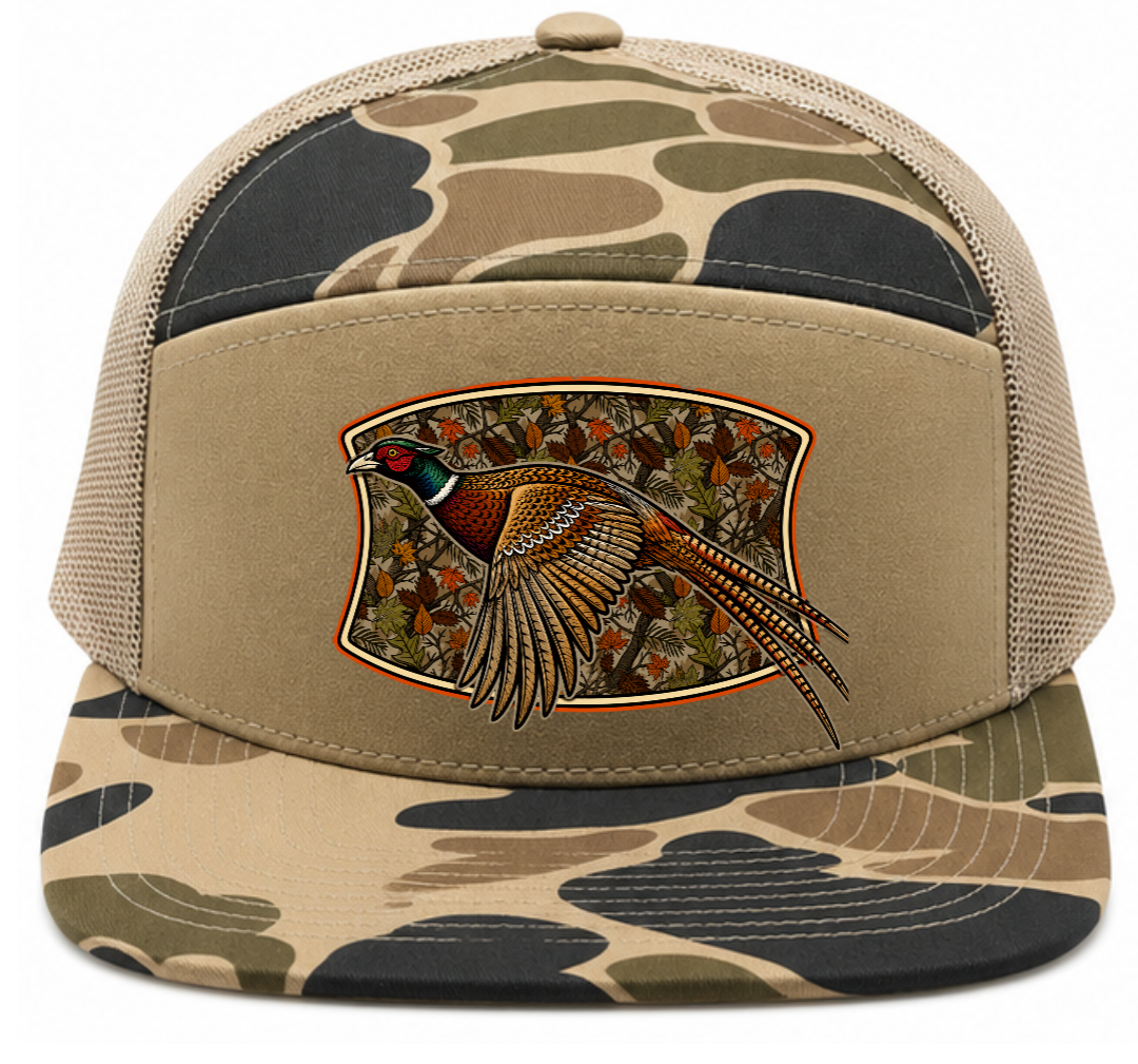 Adult 7 Panel Camo Pheasant Snapback Hat Khaki