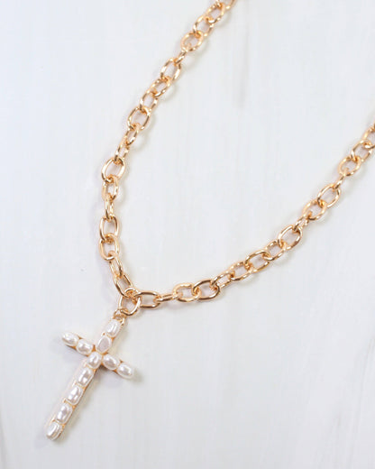 Caroline Hill Gold Pearl Cross Necklace