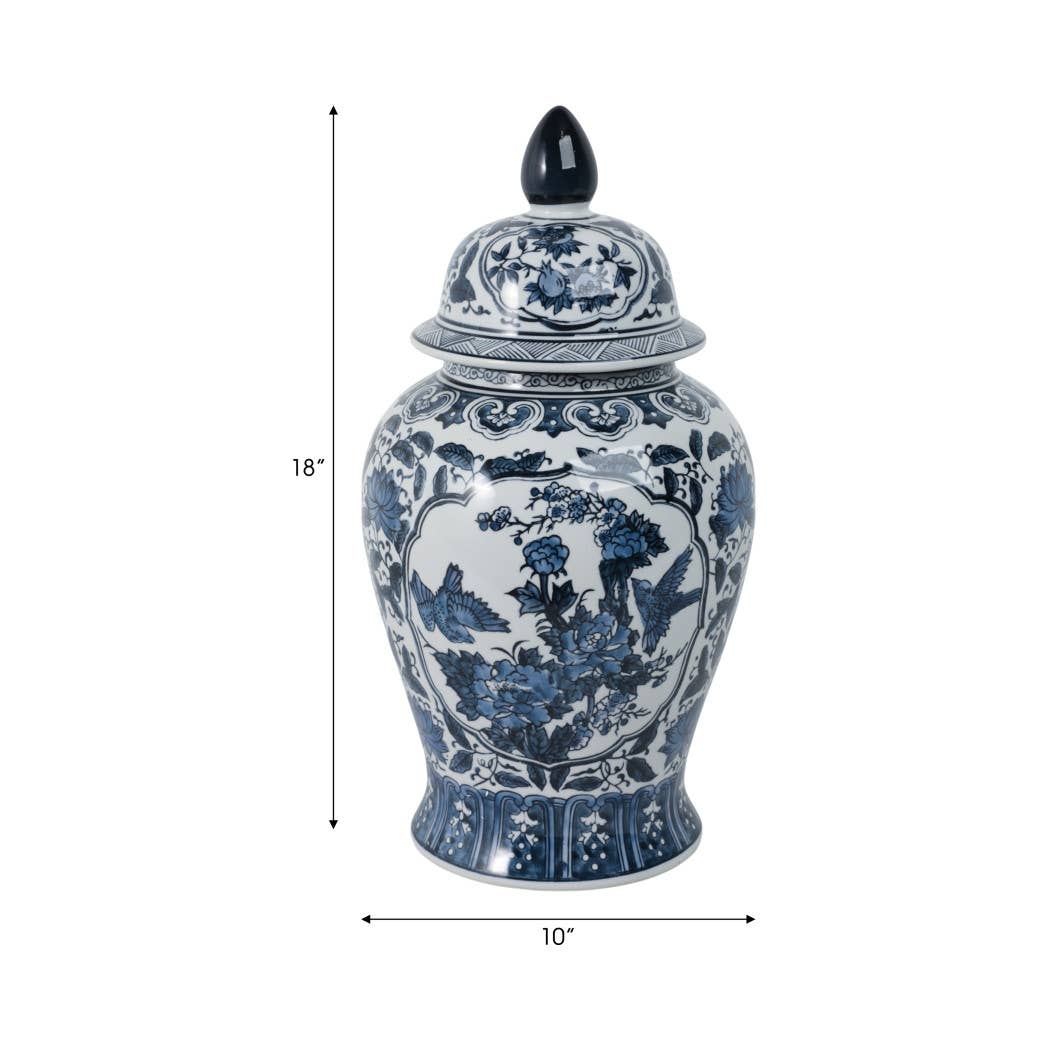 Decorative Vase - Blue Ceramic Flowers Temple, 19 in.