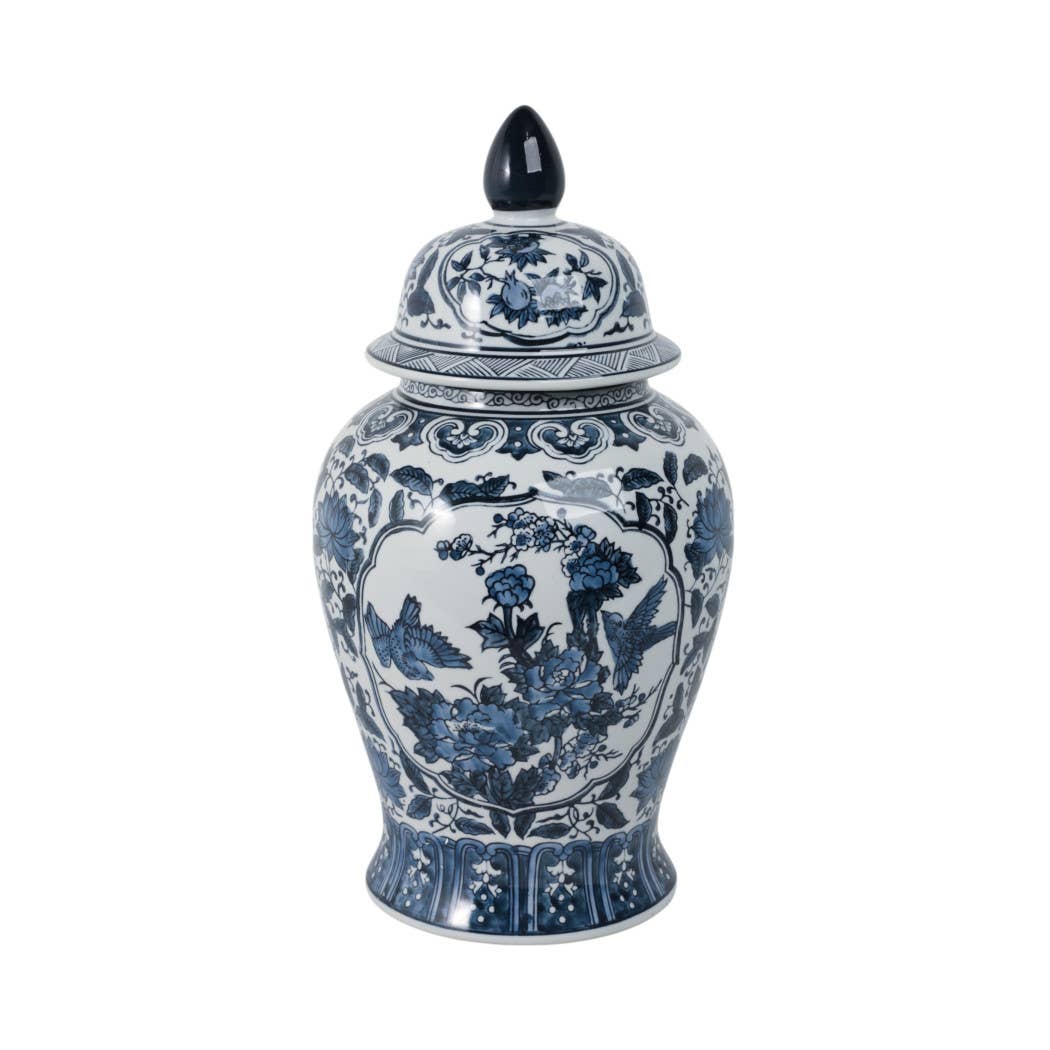 Decorative Vase - Blue Ceramic Flowers Temple, 19 in.