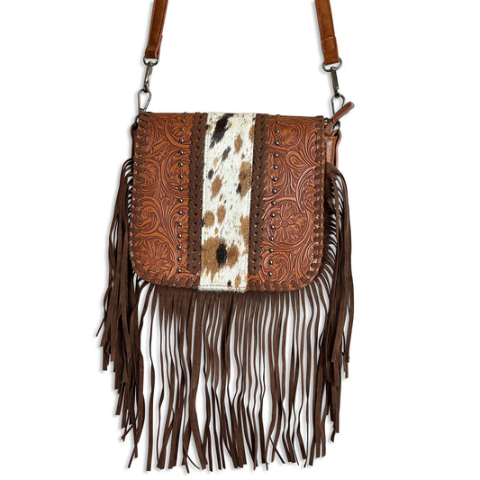 Cowhide Crossbody Bag with Fringe