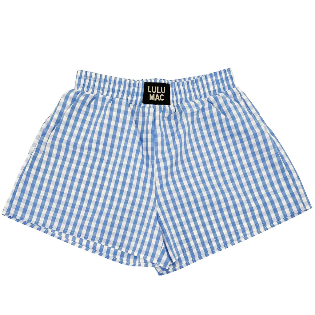 Lulu Mac Boxer Shorts Lt Blue Gingham