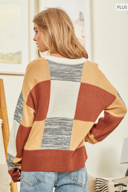 Plus Color Block Sweater