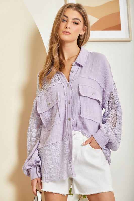 Lace Detail Button Up Lilac