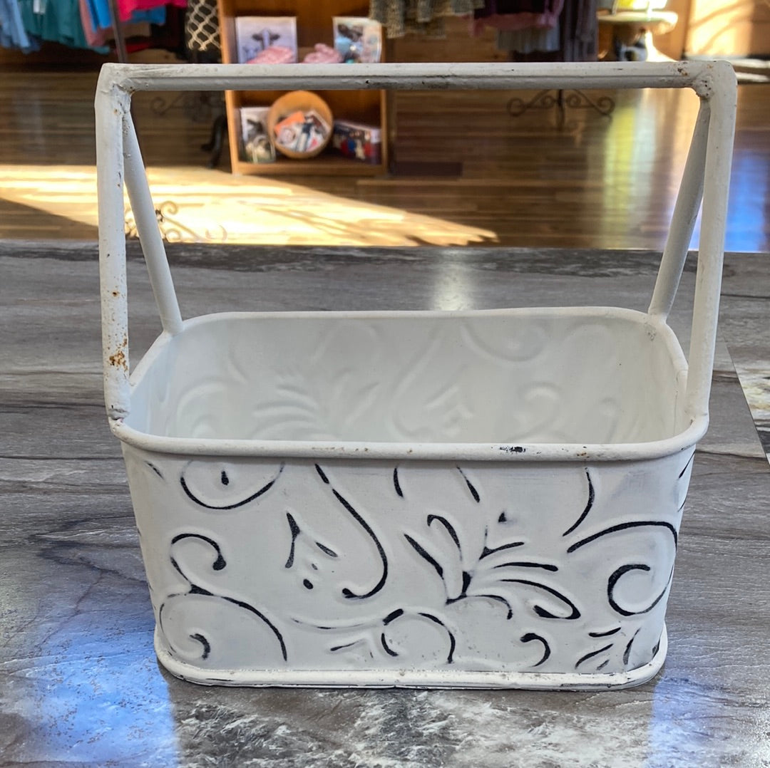 White Washed Metal Tin Caddy